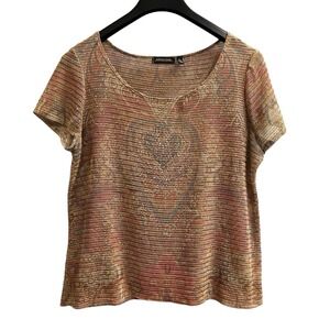 Vintage Notations Y2K Top Women L  Mesh Sheer Floral Stretchy Knit Sequin Fairy